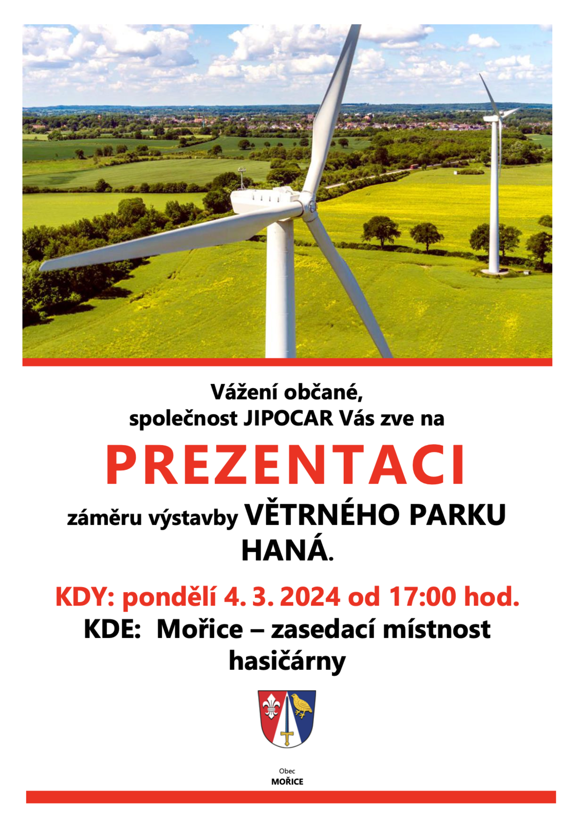 Leták veřejné projednání větrné elektrárny